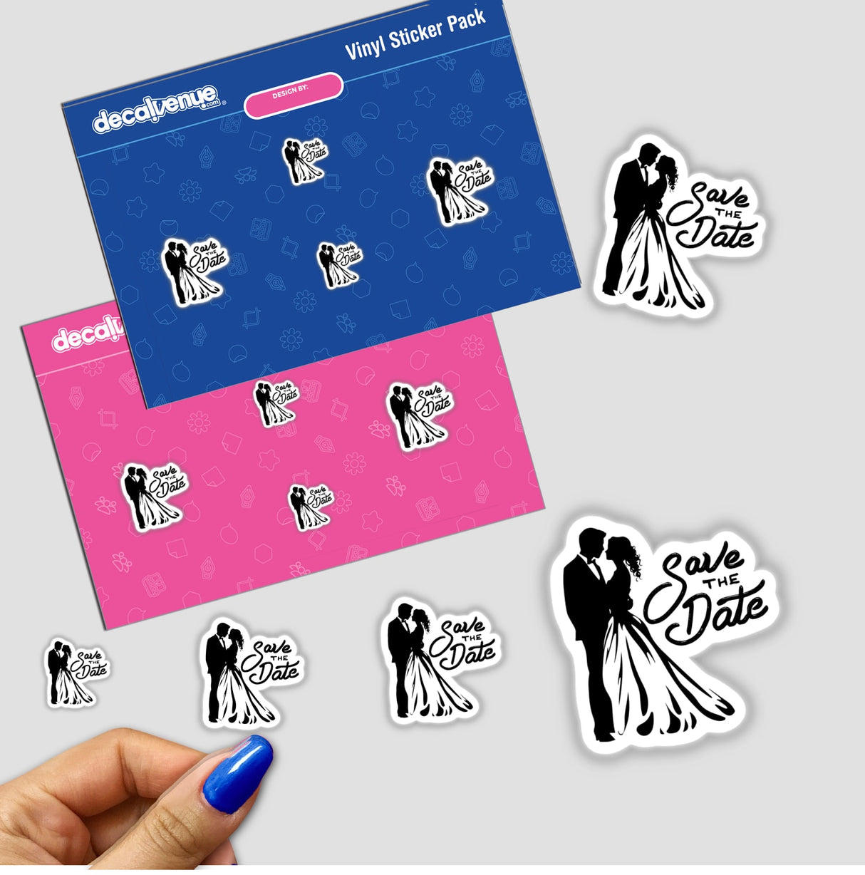 Save the Date wedding stickers featuring cartoon silhouettes of couples, ideal for personalized invitations or digital artwork, capturing romantic moments in a unique design.