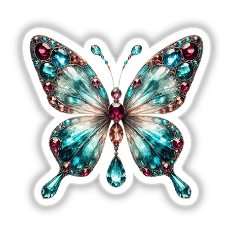 Butterfly Jewels and Gemstones: A detailed depiction of a butterfly crafted from colorful gems, available as unique stickers or digital artwork.