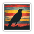 Bird Silhouette with Vibrant Stripes: a black bird standing on grass, available as stickers or digital artwork.