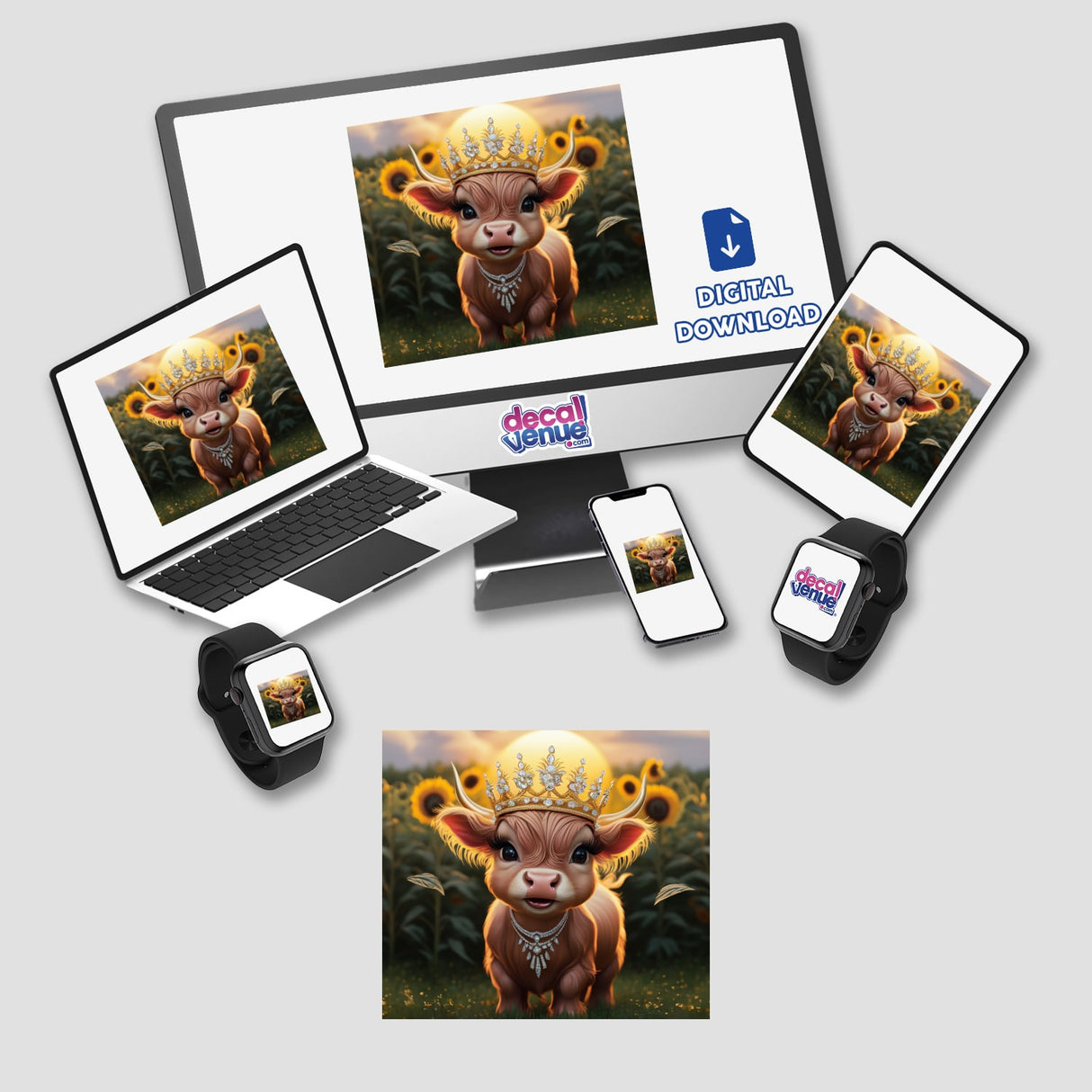 Baby Highland Cow Crown Sunflowers