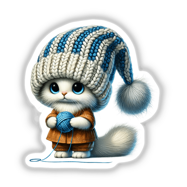 Adorable Ragdoll Cat Gnome Holding Ball of Yarn in Sticker Format