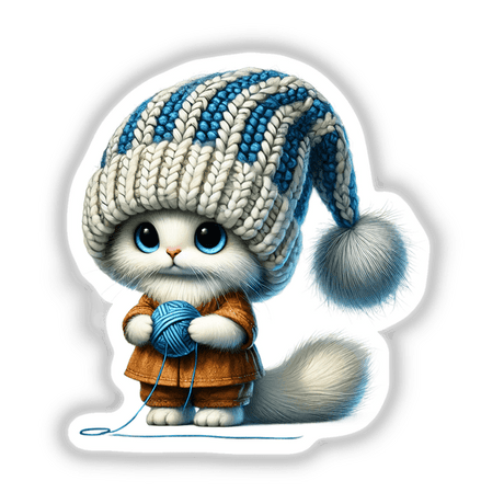 Adorable Ragdoll Cat Gnome Holding Ball of Yarn in Sticker Format