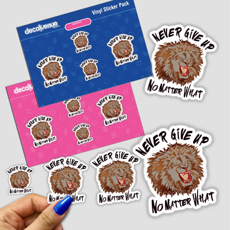 Lion face sticker with open mouth, available as a vinyl decal or digital artwork from 'Decal Venue', showcasing unique and bold design elements fitting for personalizing surfaces.
