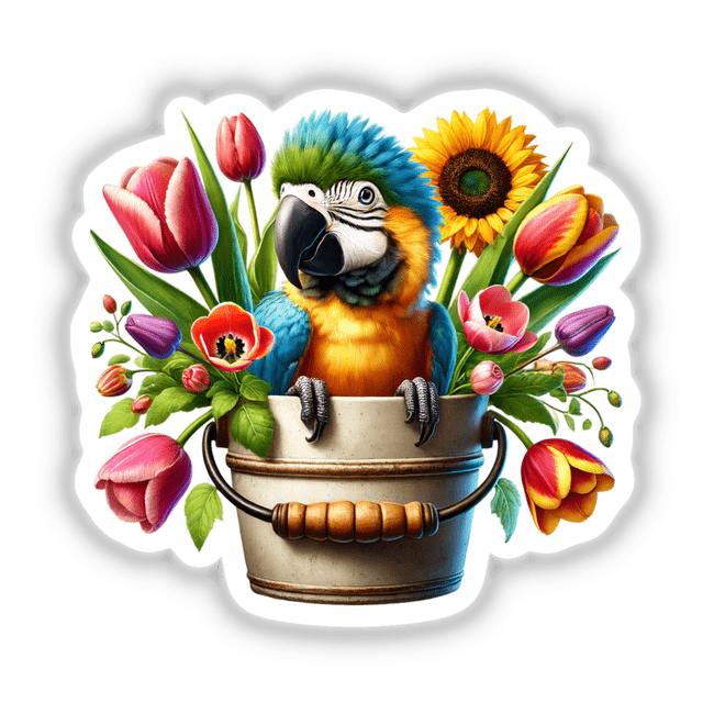 Macaw Bird Peeking Out of Flower Pot