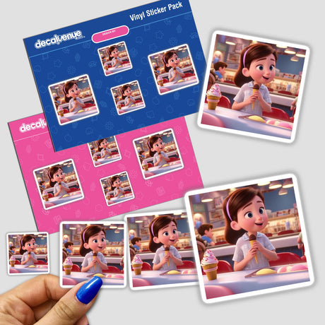 Ice cream Joy sticker featuring cartoon characters holding ice cream cones, available at Decal Venue.