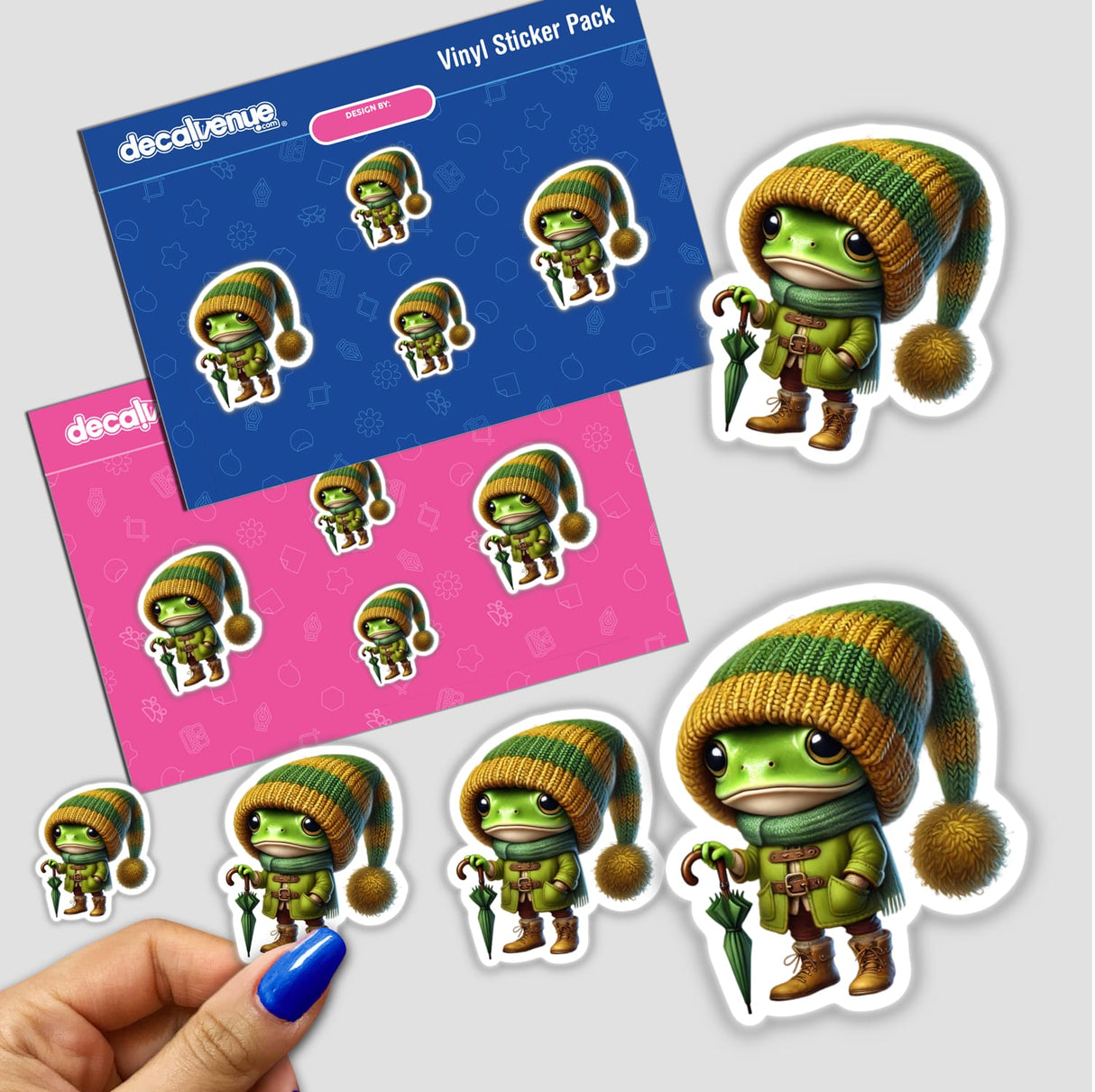 Cartoon sticker of a Frog Gnome with Umbrella, adorned in a hat and boots, from Decal Venue's unique collection of stickers and digital art.