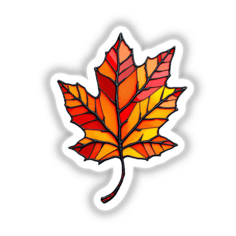 Autumn Leaf Stained Glass Style features a detailed stained glass leaf design with black lines, available as stickers or digital artwork, embodying the unique artistic essence of Decal Venue.