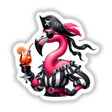 Vibrant pirate flamingo with cocktail sticker or digital download