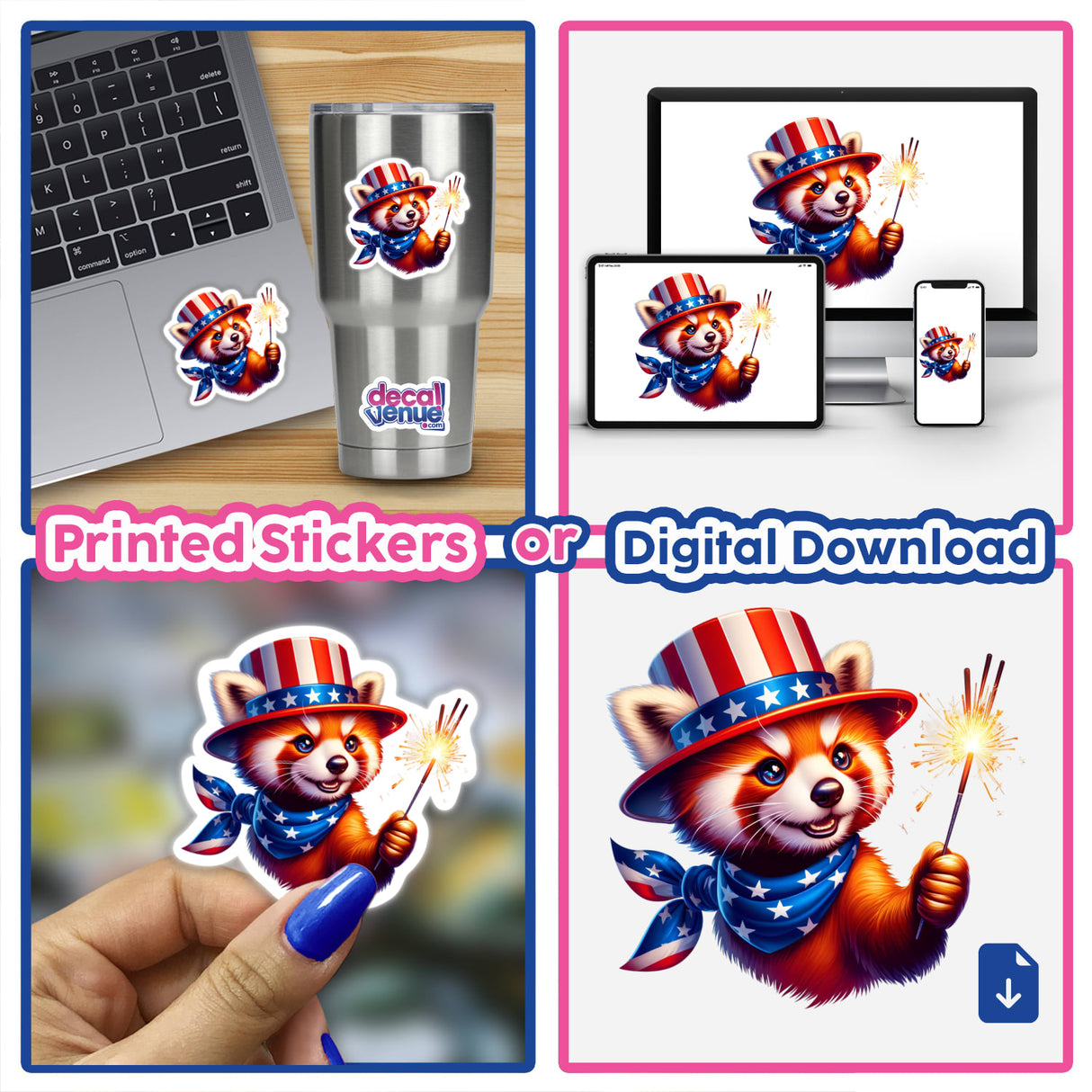 Red Panda Holding Sparkler 4th of July
