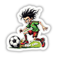 Cartoon of a boy kicking a football titled Fome de Bola, available as stickers or digital artwork.