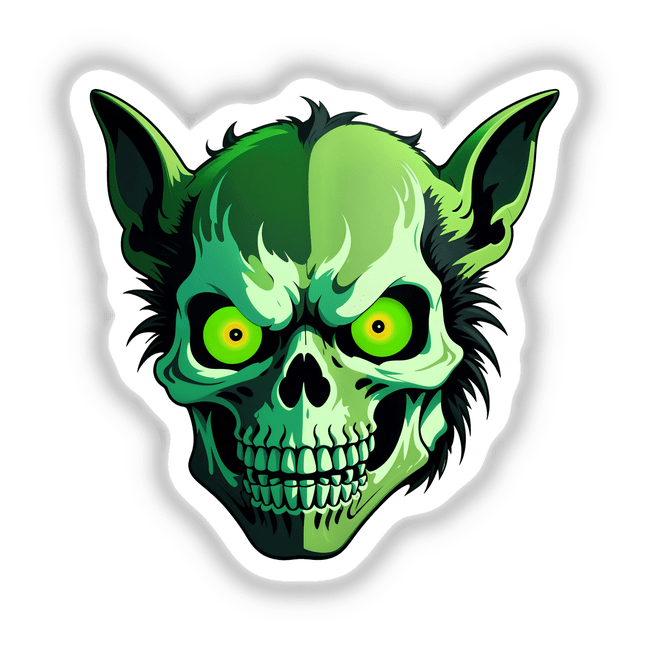 Hybrid Human Dog Skull cartoon illustration available as stickers or digital artwork, showcasing a unique blend of human and canine features in a playful, artistic style.