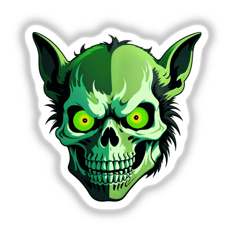 Hybrid Human Dog Skull cartoon illustration available as stickers or digital artwork, showcasing a unique blend of human and canine features in a playful, artistic style.