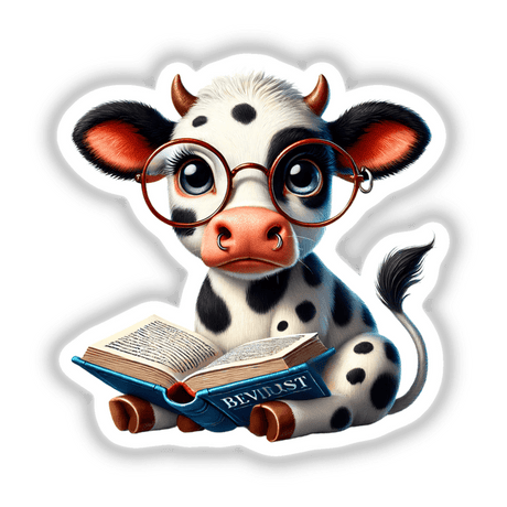 Spotted Cow With Reading Glasses Open Book