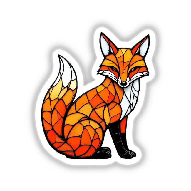 Sly Fox Stained Glass Style design, featuring a fox's head in stained glass form. Available as unique stickers or digital artwork, capturing the essence of artistry and animal charm.