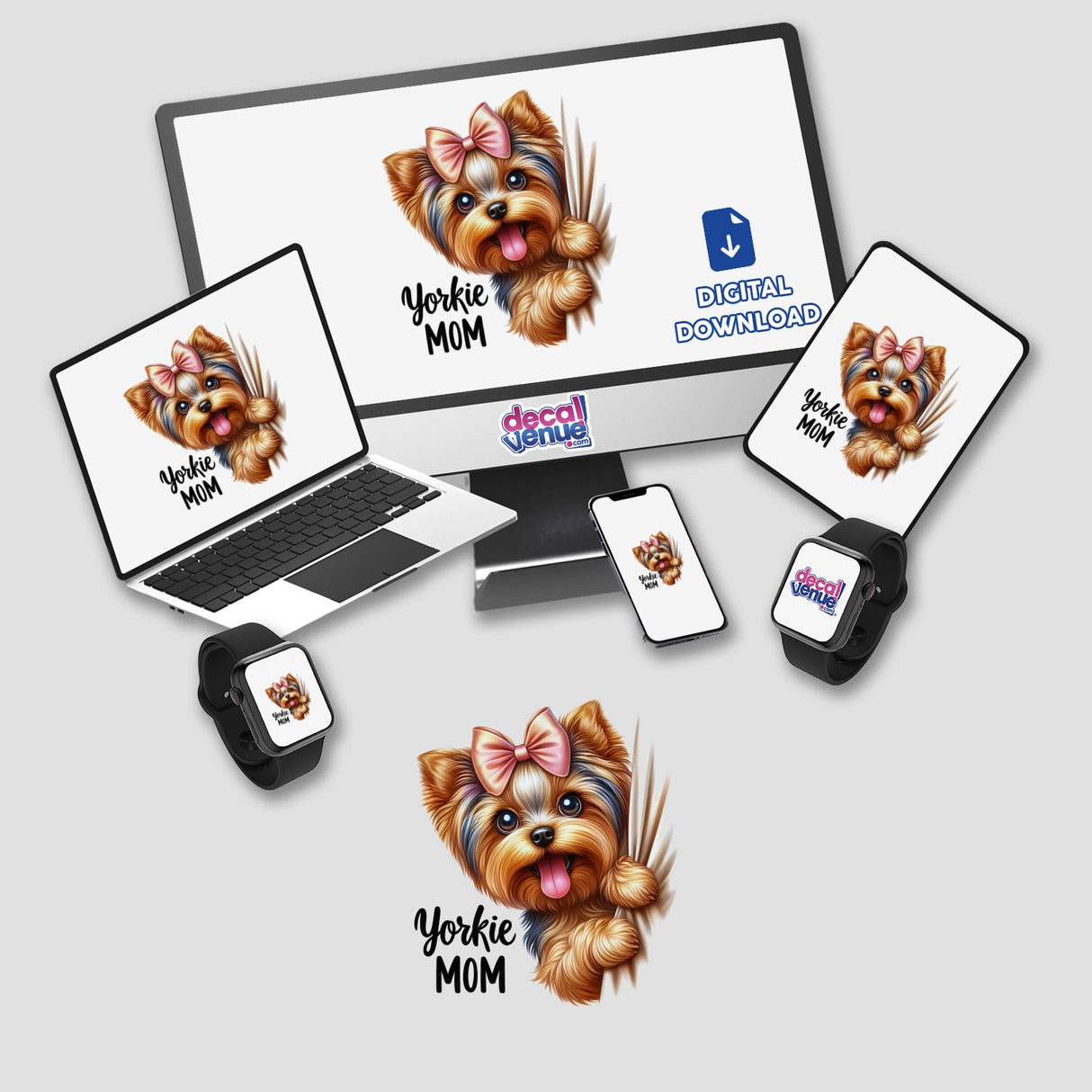 Cute Yorkshire Terrier dog design with a digital download option for Decal Venue, an online store that offers unique stickers and digital art.