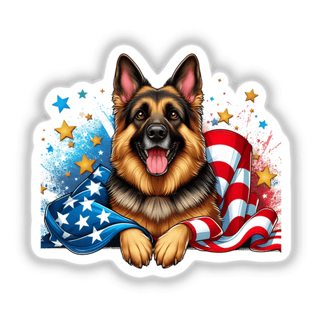 Patriotic German Shepherd Dog Draped in American Flag