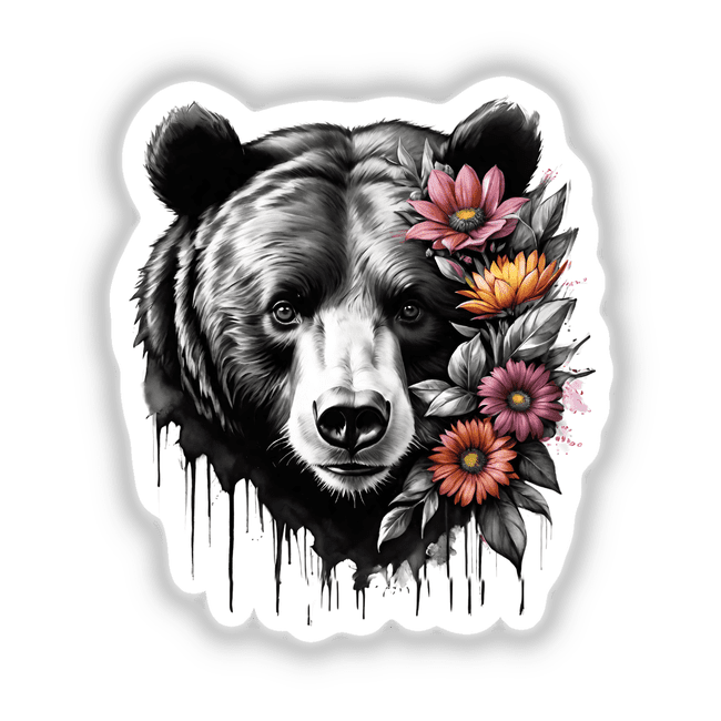 Captivating Bear Portrait with Floral Accents