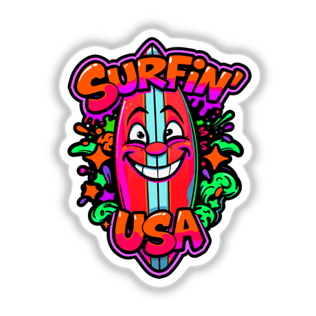 a sticker of a surfboard with the words surfin usa