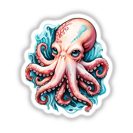 Bold Angry Octopus Sticker featuring a cartoon octopus with dynamic tentacles and expressive eyes, capturing ocean-inspired art with attitude, available as stickers or digital artwork from Decal Venue.