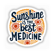 Sunshine is the Best Medicine Digital Clipart showing a retro sunflower logo with text, available as stickers or commercial rights download.