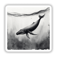 Sumi-e Whale Beneath Ocean Waves Japanese Ink and Wash Painting available as stickers or digital artwork, featuring a serene whale gracefully swimming beneath stylized ocean waves in traditional ink wash style.
