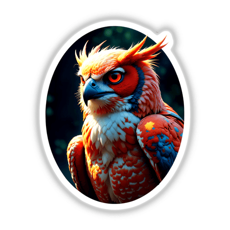 A Cool Hybrid Hawk Owl depicted in intricate detail, showcasing its distinctive features. Available as unique vinyl stickers or digital artwork, perfect for wildlife enthusiasts and collectors.