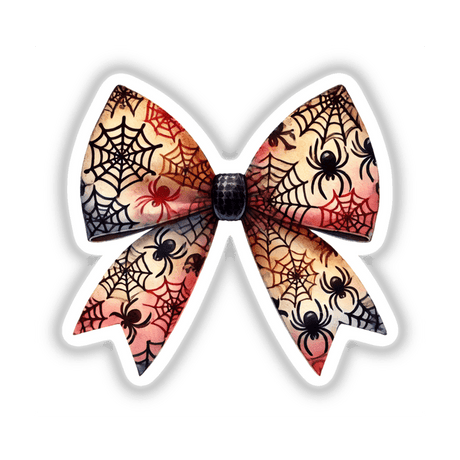 Spider Web Pattern Coquette Bow featuring intricate spider web design, perfect for Halloween crafts. Available as stickers or digital download from Decal Venue.