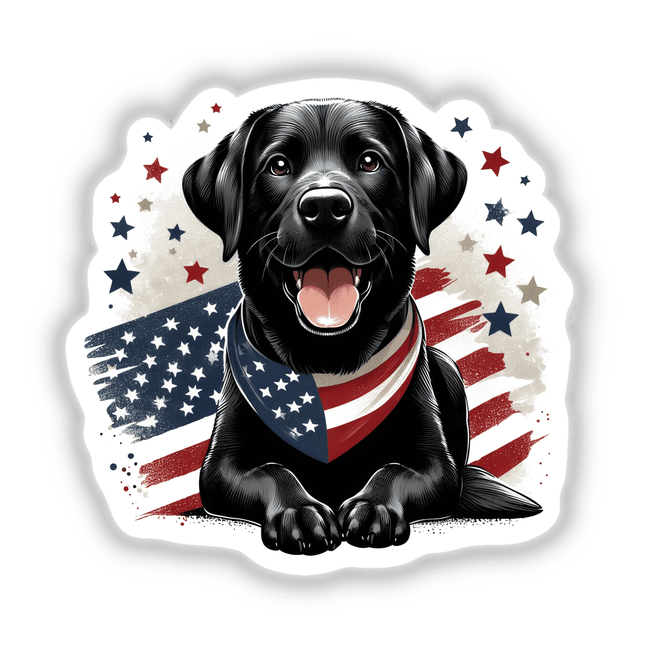 Patriotic Black Labrador Retriever Dog With American Flag Bandana