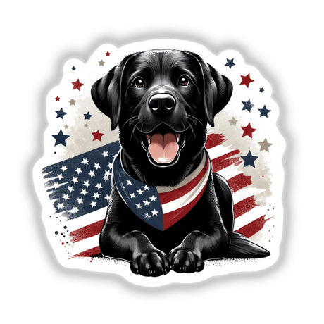 Patriotic Black Labrador Retriever Dog With American Flag Bandana