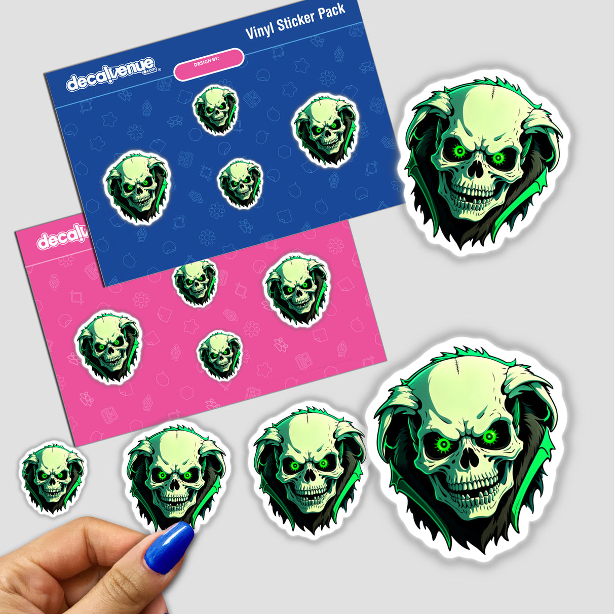 A Hybrid Human Dog Skull sticker set, featuring various artistic skull designs, ideal for collectors of unique stickers or digital art enthusiasts.