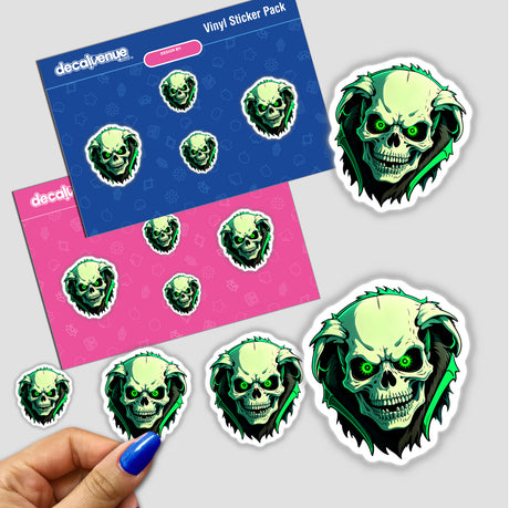 A Hybrid Human Dog Skull sticker set, featuring various artistic skull designs, ideal for collectors of unique stickers or digital art enthusiasts.