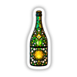 Champagne Bottle Stained Glass Style featuring intricate floral designs, available as stickers or digital artwork, showcasing Decal Venue's unique art offerings.