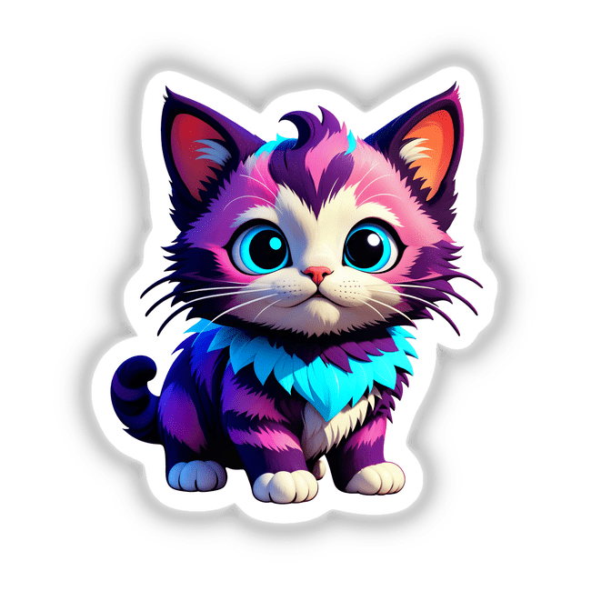 Cute Little Kitten cartoon with blue eyes, available as stickers or digital artwork from Decal Venue, showcasing a playful and endearing expression.