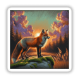 Fox on a Mossy Rock at Sunset: A detailed depiction of a fox poised on a rock, available as stickers or digital artwork, capturing the serene essence of wildlife.