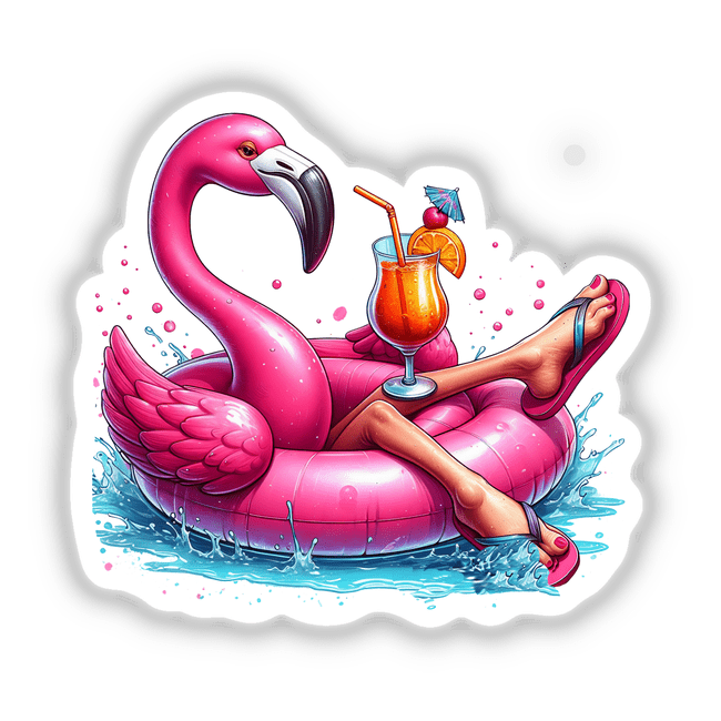 Flamingo Lounging on Float in Flip Flops