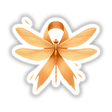 Golden dragonfly with a stylized ribbon tail, representing Dragonfly Peach Ribbon Uterine Cancer Awareness, features smooth metallic wings, capturing Decal Venue's essence of unique vinyl sticker artistry.