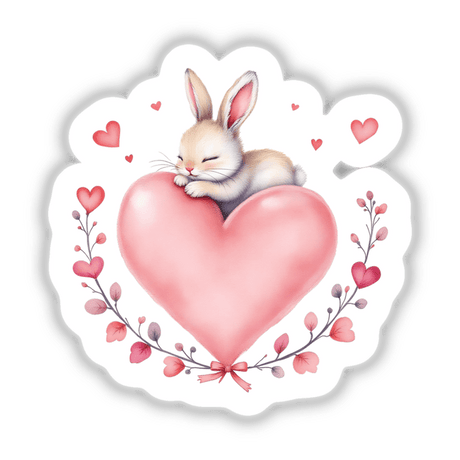 Baby Bunny on a Heart: A cartoon bunny lovingly nestled on a heart, ideal as a sticker or digital art from Decal Venue, showcasing charm and playful warmth.