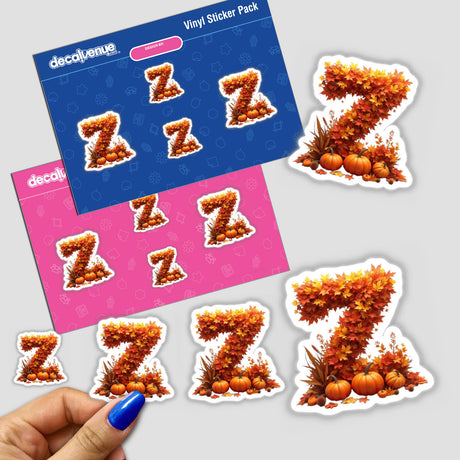 Thanksgiving Letter Z Clipart featuring a design made of fall leaves and pumpkins, available as stickers or digital artwork for commercial use.
