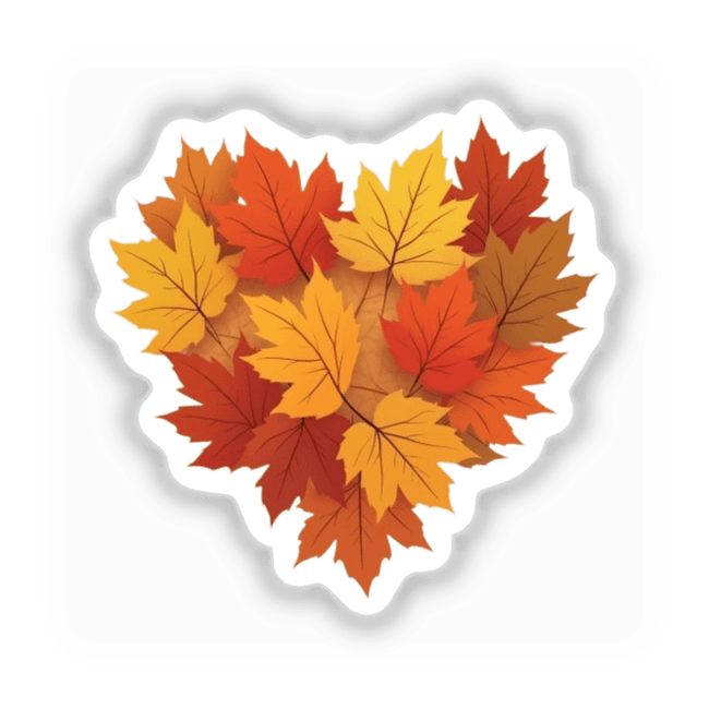 Heart-shaped arrangement of autumn leaves, featuring intricate maple leaf patterns, available as stickers or digital artwork in the product titled Fall Aesthetic Heart Clipart | Autumn Leaves Graphic | Stickers or Commercial Rights Download.