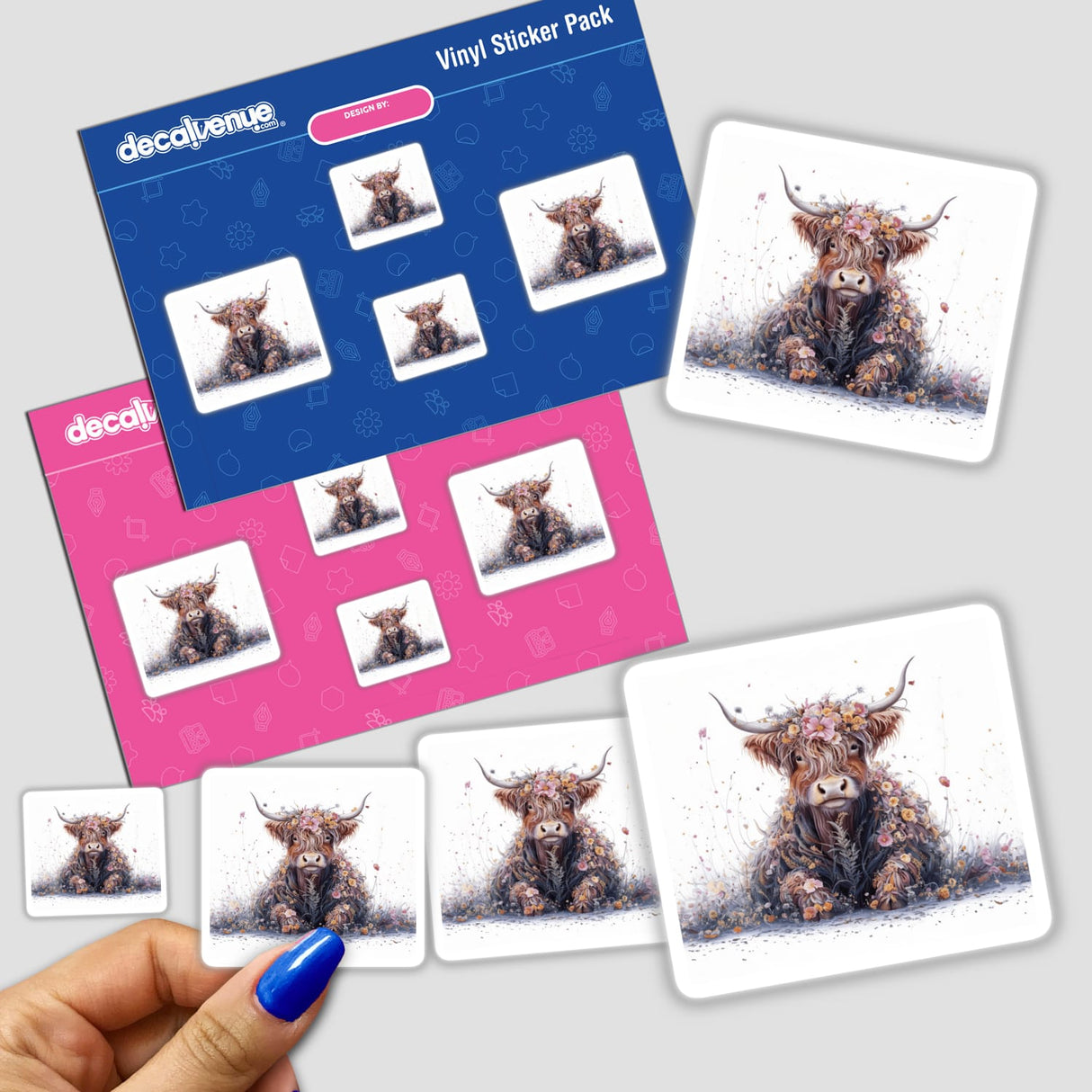 Majestic Highland Cow with Flowers in Meadow