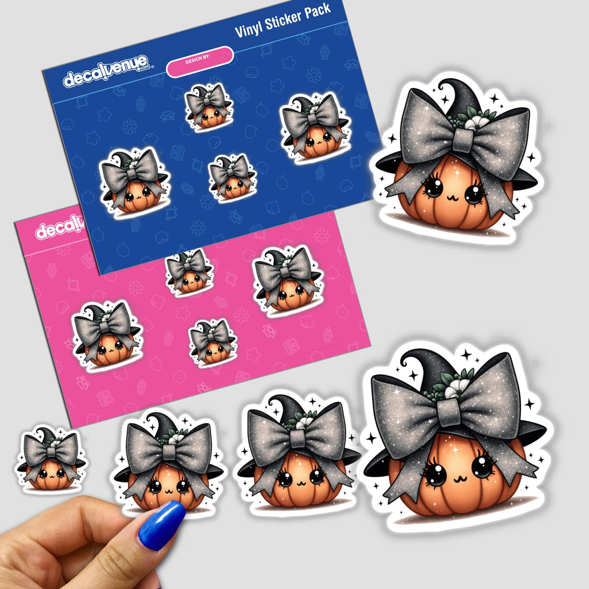 Cute Glitter Coquette Pumpkin stickers featuring cartoon pumpkins with bows, ideal for adding a whimsical touch to your decor or digital art projects.