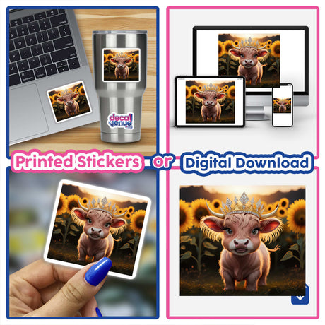 Baby Highland Cow Crown Sunflowers