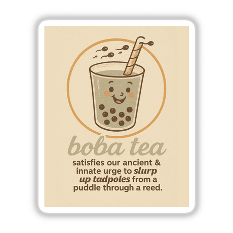 Funny Boba Tea Sticker or Clipart with Commercial Rights: A humorous cartoon bubble tea character with a smiling face, ideal for stickers or digital art from Decal Venue.