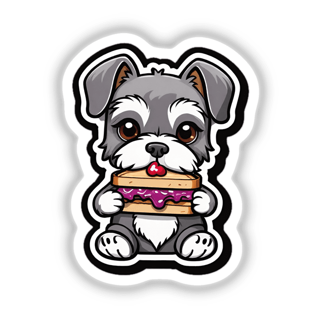 Cute schnauzer dog eating pbj sandwich