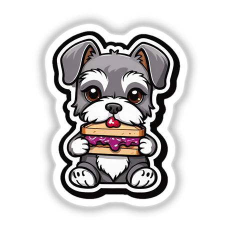 Cute schnauzer dog eating pbj sandwich