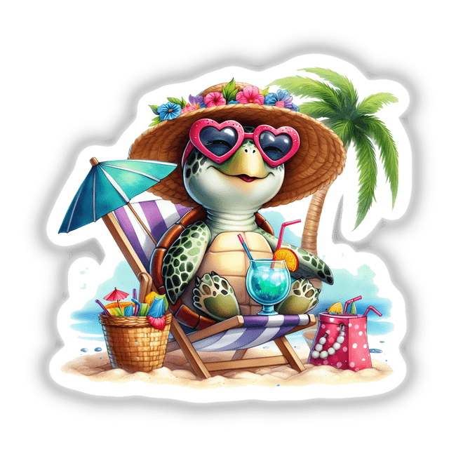 Watercolor Sea Turtle in Beach Chair