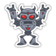 Metalhead - Heavy Metal Robot Devil sticker, featuring a cartoon robot with horns and wings, available in a sticker pack or as individual stickers, reflecting Decal Venue's unique artistic style.