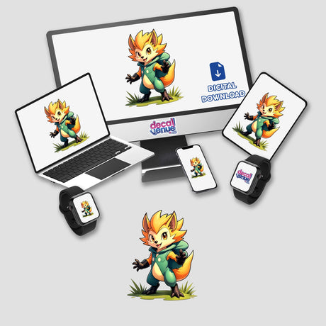 Furry Fighter - Spike Fury The Hedgehog displayed on a monitor and laptop, showcasing cartoon characters. Available as stickers or digital artwork from Decal Venue.