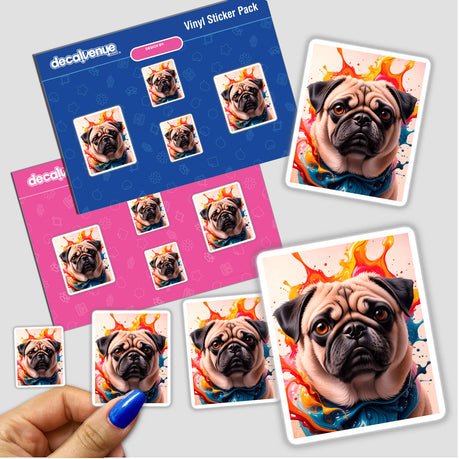 Cute Pug - Animal Portrait sticker showing a close-up of a pug's face, available as vinyl stickers or digital artwork.