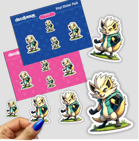 Furry Fighter - Shadow Striker The Hedgehog sticker pack featuring fox and character illustrations, held in hand, showcasing unique vinyl designs from Decal Venue.